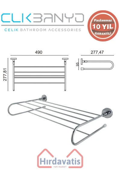 ÇELİK BANYO Paslanmaz Pirinç Dilek Raf Havluluk 45cm - Resim 2