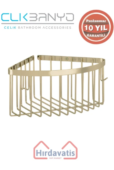 ÇELİK BANYO Paslanmaz Pirinç Tekli Derin Süngerlik 19x19 Sabunluk Ve Şampuanlık Altın Sarı Gold ürün görseli