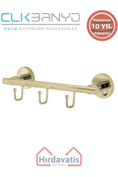 ÇELİK BANYO Paslanmaz Pirinç Flora 3’lü Askılık Altın Sarı Gold ürün görseli