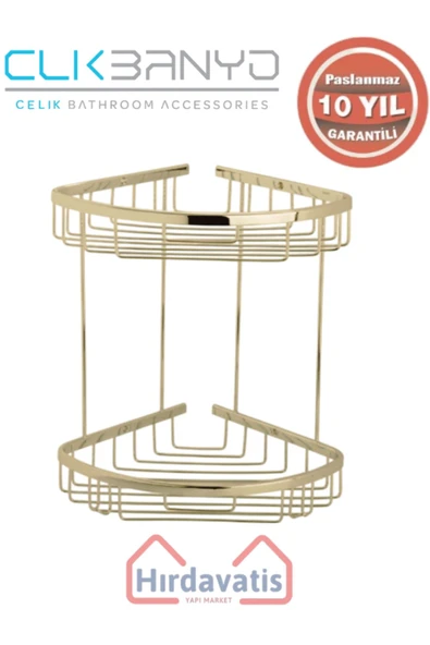 ÇELİK BANYO Paslanmaz Pirinç Zerrin İkili 18x18cm Sabunluk Şampuanlık Ve Köşe Süngerlik Altın Sarı Gold ürün görseli