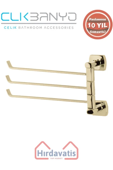ÇELİK BANYO Paslanmaz Pirinç Milano 3’lü Döner Havluluk Altın Sarı Gold ürün görseli