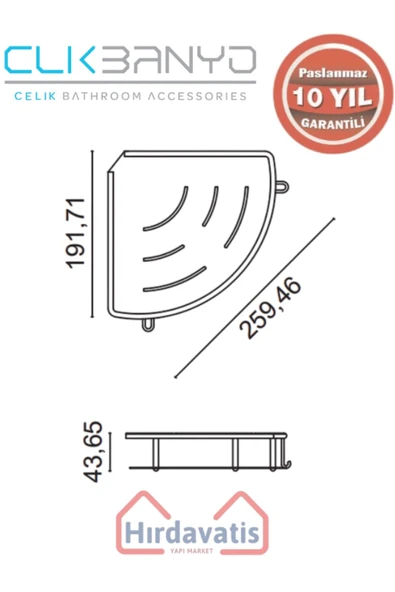 ÇELİK BANYO Paslanmaz Pirinç Marin Tekli 19x19cm Sabunluk Şampuanlık Ve Köşe Süngerlik - Resim 2
