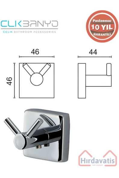 ÇELİK BANYO Paslanmaz Pirinç Vizyon 2’li Çatal Bornozluk 10 yıl Garantili - Resim 2