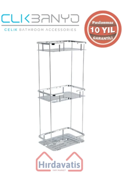 ÇELİK BANYO Paslanmaz Pirinç Lidya Üçlü 15x22cm Sabunluk Şampuanlık Ve Köşe Süngerlik - Resim 3