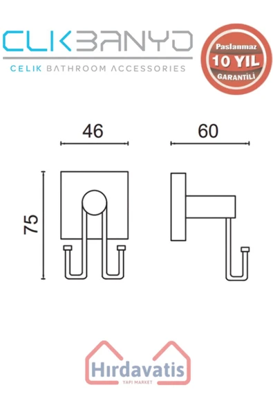 ÇELİK BANYO Paslanmaz Pirinç Vizyon 2’li Bornozluk - Resim 2