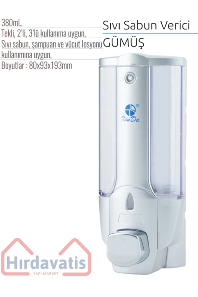 Xinda GÜMÜŞ MANUEL SIVI SABUN VERİCİ 380mL - Resim 2