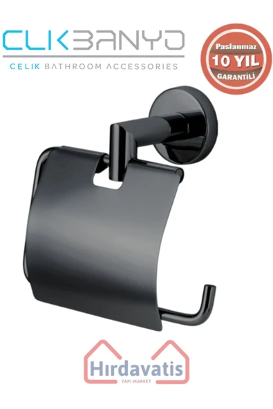 ÇELİK BANYO Paslanmaz Pirinç Flora Kağıtlık Kapaklı Mat Siyah ürün görseli 1