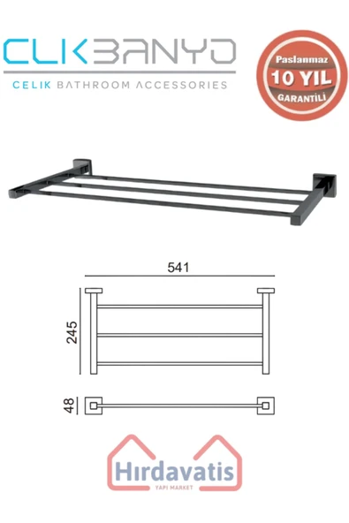 ÇELİK BANYO Paslanmaz Pirinç Tamay Havluluk Düz 50cm Mat Siyah ürün görseli