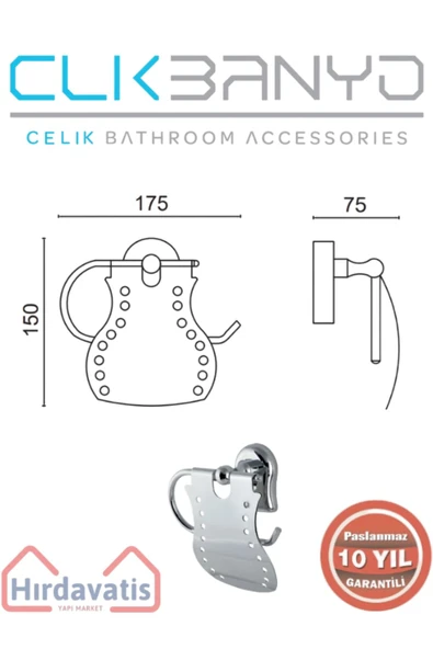 ÇELİK BANYO Paslanmaz Pirinç Lale Delikli Kapaklı Kağıtlık - Resim 2