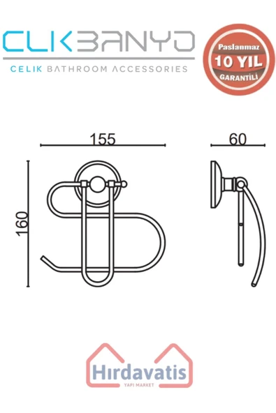ÇELİK BANYO Paslanmaz Pirinç Bella Dolar Kağıtlık - Resim 2