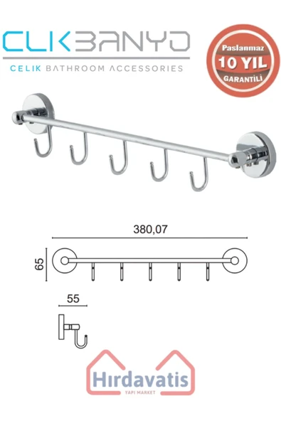 ÇELİK BANYO Paslanmaz Pirinç Karaca 5’li Askılık ürün görseli