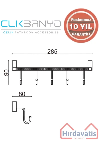 ÇELİK BANYO Paslanmaz Pirinç Swwor 5’li Askılık - Resim 2