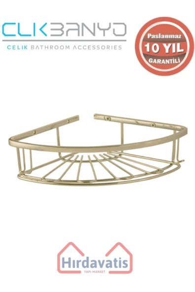 ÇELİK BANYO Paslanmaz Pirinç Zirve 304 Tekli Lamalı 19x19cm Sabunluk Şampuanlık Köşe Süngerlik Altın Sarı Gold - Resim 3
