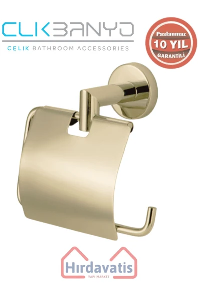 ÇELİK BANYO Paslanmaz Pirinç Flora Kağıtlık Kapaklı Altın Sarı Gold ürün görseli