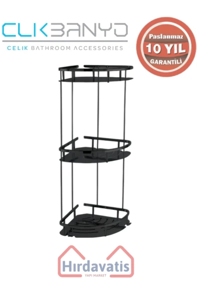 ÇELİK BANYO Paslanmaz Pirinç Marin Üçlü 19x19cm Sabunluk Şampuanlık Ve Köşe Süngerlik Mat Siyah - Resim 3