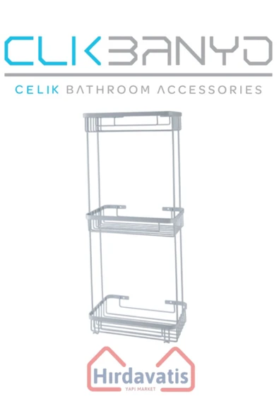 ÇELİK BANYO Üçlü Metal Taci 23x15x60 Sabunluk Şampuanlık Ve Köşe Süngerlik ürün görseli 1