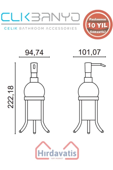 ÇELİK BANYO Paslanmaz Pirinç Dilek Set Üstü Sıvı Sabunluk - Resim 2