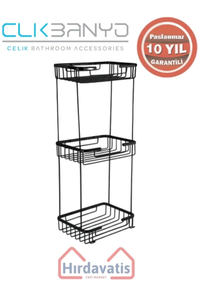 ÇELİK BANYO Paslanmaz Pirinç Taci Üçlü Süngerlik 22x15cm Sabunluk Şampuanlık Ve Köşe Süngerlik Mat Siyah - Resim 3