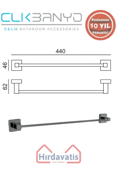 ÇELİK BANYO Paslanmaz Pirinç Tamay Uzun Havluluk 50cm Mat Siyah - Resim 2