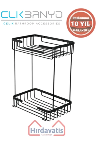 ÇELİK BANYO Paslanmaz Pirinç Taci İkili Süngerlik 22x15cm Sabunluk Şampuanlık Ve Köşe Süngerlik Mat Siyah