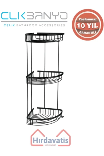 ÇELİK BANYO Paslanmaz Pirinç Destina Krom Üçlü 22x22cm Sabunluk Şampuanlık Ve Köşe Süngerlik Mat Siyah - Resim 3