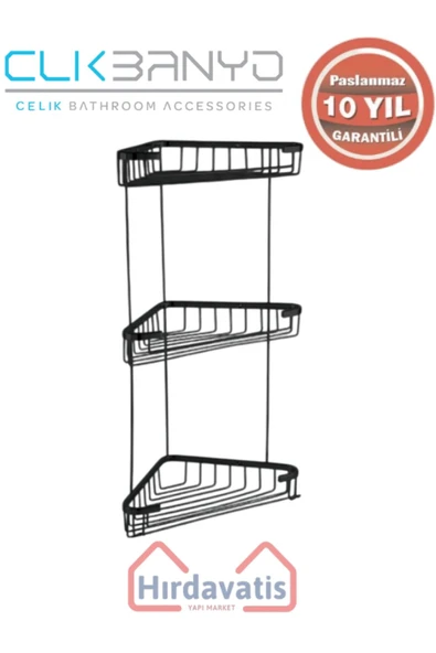 ÇELİK BANYO Paslanmaz Pirinç Efe Üçlü 18x18cm Sabunluk Şampuanlık Ve Köşe Süngerlik Mat Siyah - Resim 3