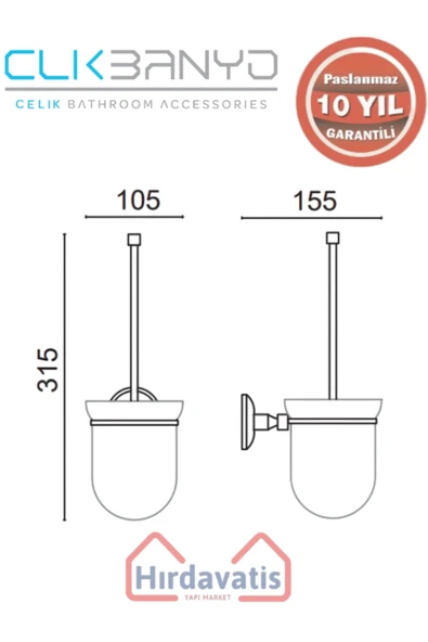 ÇELİK BANYO Paslanmaz Pirinç Marina Klozet Fırçası Küçük - 2