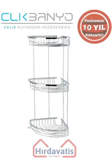 ÇELİK BANYO Paslanmaz Pirinç Destina Krom Üçlü 19x19cm Sabunluk Şampuanlık Ve Köşe Süngerlik ürün görseli