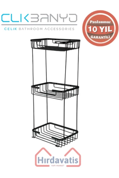 ÇELİK BANYO Paslanmaz Pirinç Taci Üçlü Süngerlik 22x15cm Sabunluk Şampuanlık Ve Köşe Süngerlik Mat Siyah ürün görseli