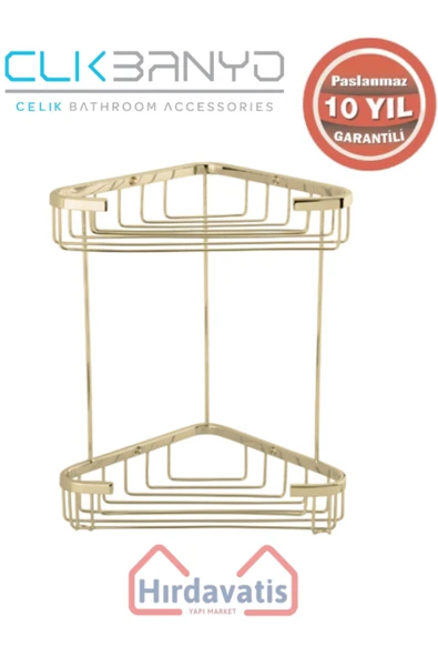 ÇELİK BANYO Paslanmaz Pirinç Efe İkili 18x18cm Sabunluk Şampuanlık Ve Köşe Süngerlik Altın Sarı Gold - Resim 3