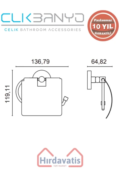ÇELİK BANYO Paslanmaz Pirinç Dilek Geni? Kapaklı Kağıtlık - Resim 2