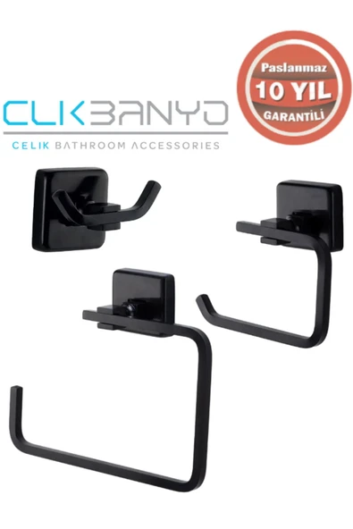ÇELİK BANYO Paslanmaz Pirinç Kumru Banyo Aksesuar Seti Havluluk - Bornozluk - WC Kağıtlık Mat Siyah ürün görseli