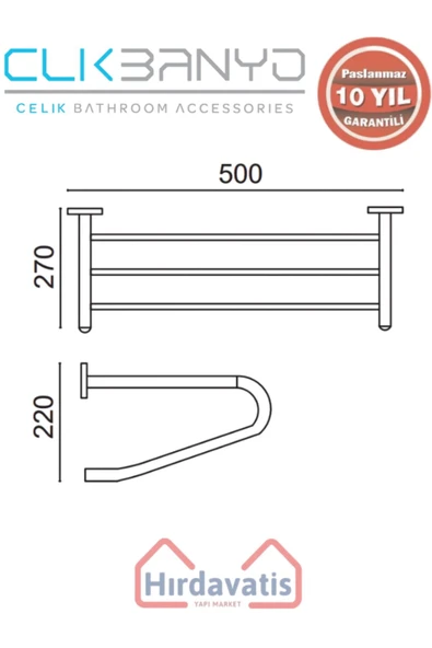 ÇELİK BANYO Paslanmaz Pirinç Bella Destekli Raf Havluluk 50cm - 2