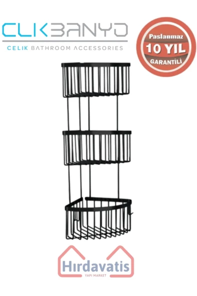 ÇELİK BANYO Paslanmaz Pirinç Üçlü Derin Süngerlik 19x19 Sabunluk Ve Şampuanlık Mat Siyah ürün görseli