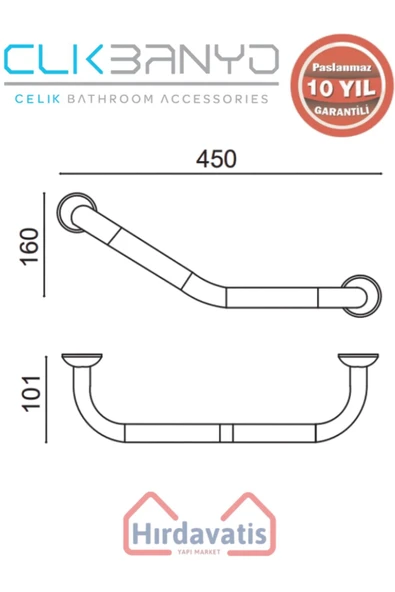 ÇELİK BANYO Paslanmaz Pirinç Bella Küvet Tutamağı 40cm - Resim 2