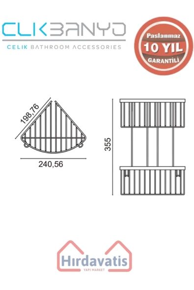 ÇELİK BANYO Paslanmaz Pirinç İkili Derin Süngerlik 19x19 Sabunluk Ve Şampuanlık Mat Siyah - Resim 2