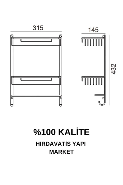ÇELİK BANYO Paslanmaz Pirinç İkili Havluluk Șampuanlık Sabunluk Ve Köşe Süngerlik Mat Siyah - Resim 2