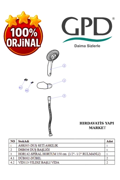 GPD DST43 Askılı Duş Seti (3 Fonksiyonlu Ø110) - 10