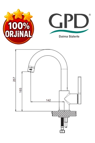 GPD Gildo MTL165-S Tek Gövde Lavabo Bataryası - 2