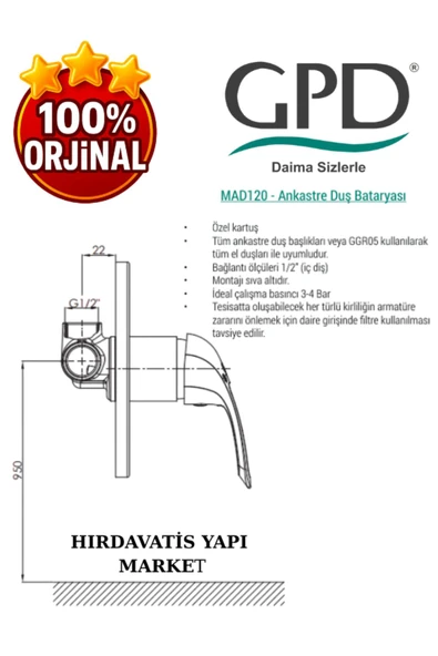 GPD Adrio MAD120 Ankastre Duş Bataryası - 2