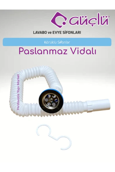GÜÇLÜ KÖRÜKLÜ LAVABO EVYE SİFONU LÜX Q32 PASLANMAZ VİDALI - 5
