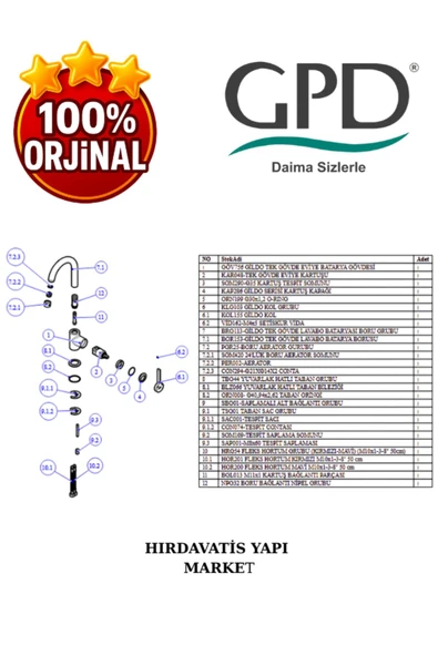 GPD Gildo MTL165-S Tek Gövde Lavabo Bataryası - 5
