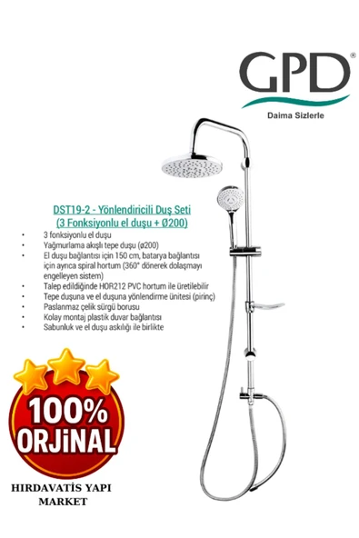 GPD DST19-2 Yönlendiricili Duş Seti (3 Fonksiyonlu El Duşu + Ø200) - 4