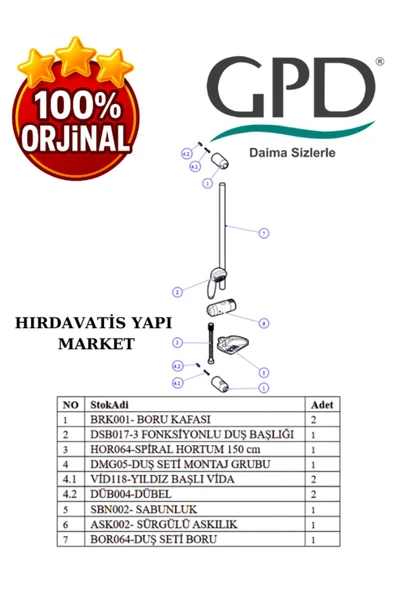 GPD DST16 Sürgülü Duş Seti (3 Fonksiyonlu Ø75) - 5