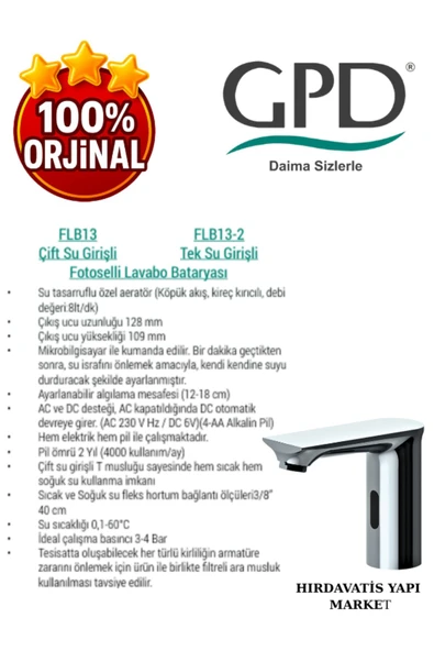 GPD FLB13 Fotoselli Lavabo Bataryası (Çift Su Girişli) - 4