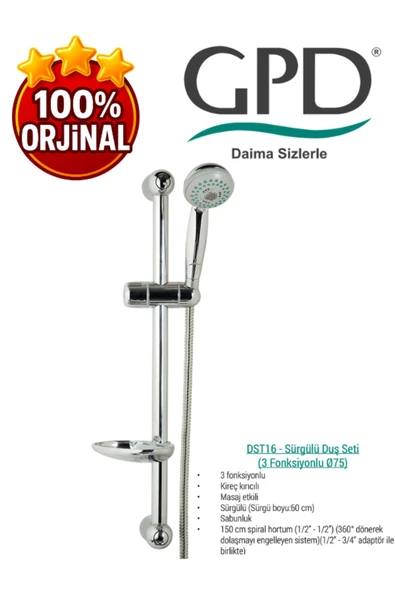 GPD DST16 Sürgülü Duş Seti (3 Fonksiyonlu Ø75)