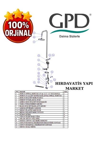 GPD DST19-2 Yönlendiricili Duş Seti (3 Fonksiyonlu El Duşu + Ø200) - 10