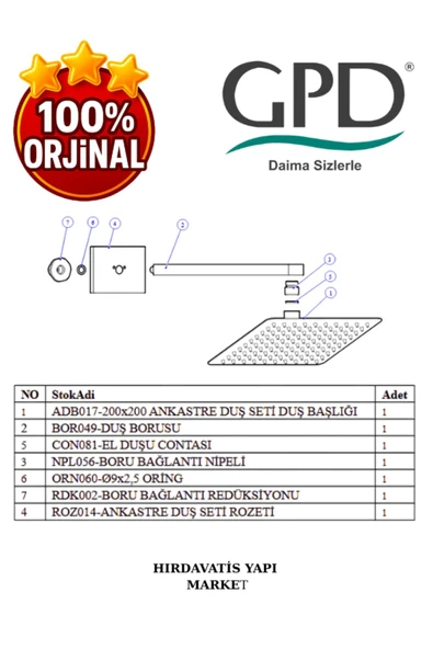 GPD ADS27-S Ankastre Duş Başlığı (Duvardan_200X200) - 5