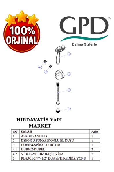 GPD DST50 Askılı Duş Seti (5 Fonksiyonlu Ø85) - 10