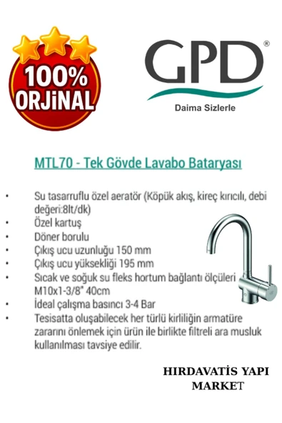 GPD MTL70 Espina Tek Gövde Krom Lavabo Bataryası - 4